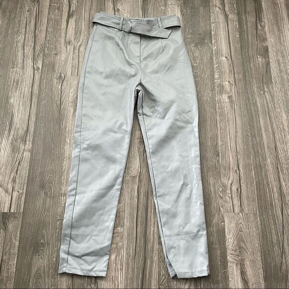 Missguided Grey Faux Leather Belted Cigarette Trousers - Picture 4 of 10